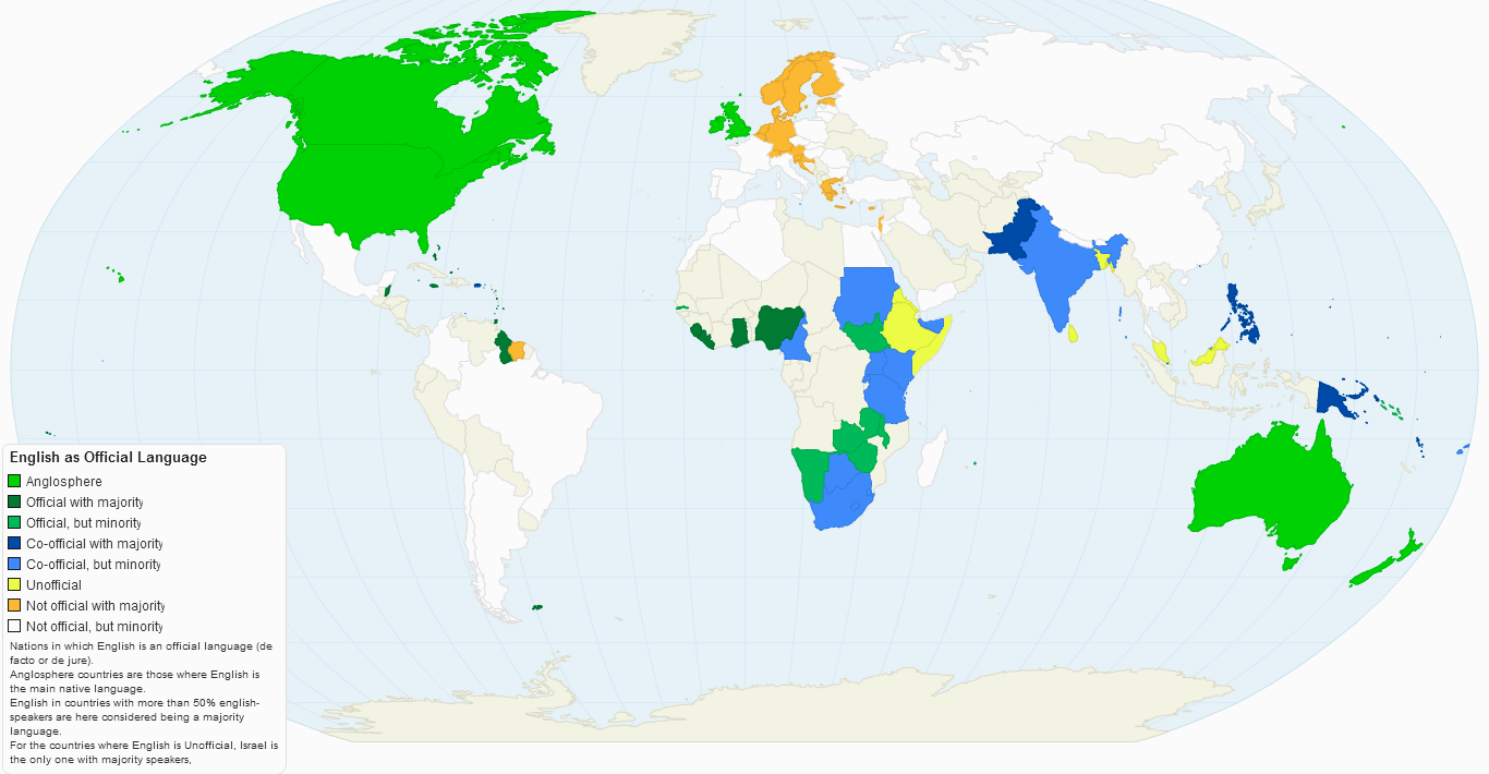English native speakers worldmap